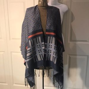 Urban Coco Fringed Shawl/Wrap Open Front Poncho Cape